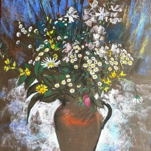 Original pastel ‘Spring flowers in a jug’ by Aubrey Sykes. PP Pastel society, RI. 1910-1995. Signed. C.1975. Provenance; The artists studio. MODERN ART Antique Art